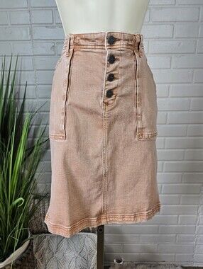 Bohme Brown Button Front Denim Midi Skirt Size 30